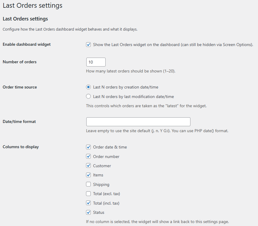 Last Orders by MediaArt settings